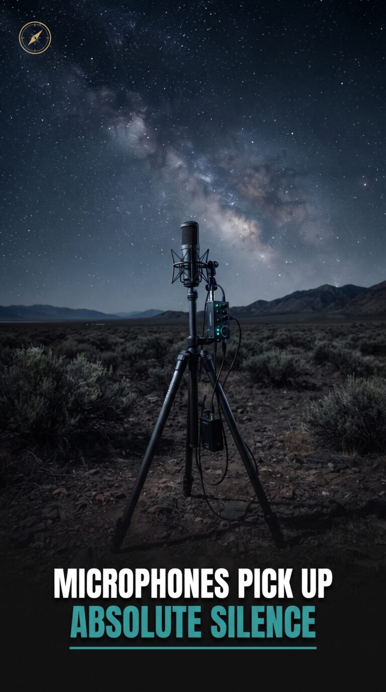 Ultra sensitive acoustic audio equipment and microphones set up in an empty desert plain