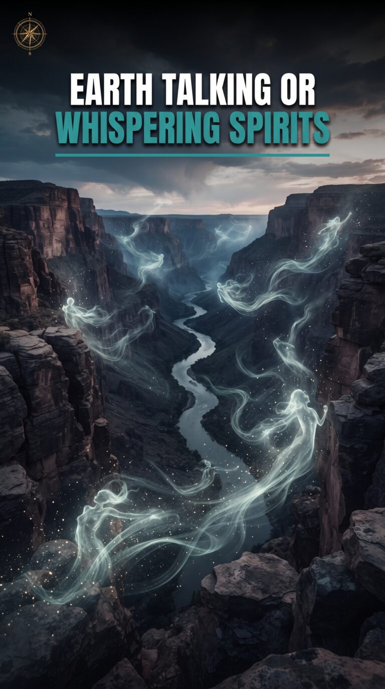 Wind howling through the canyon rocks with ethereal spirit shapes forming in the dust