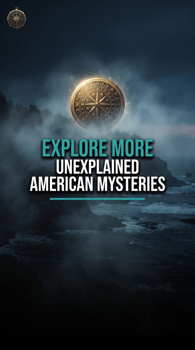 A stylized gold compass emerging from thick ocean fog
